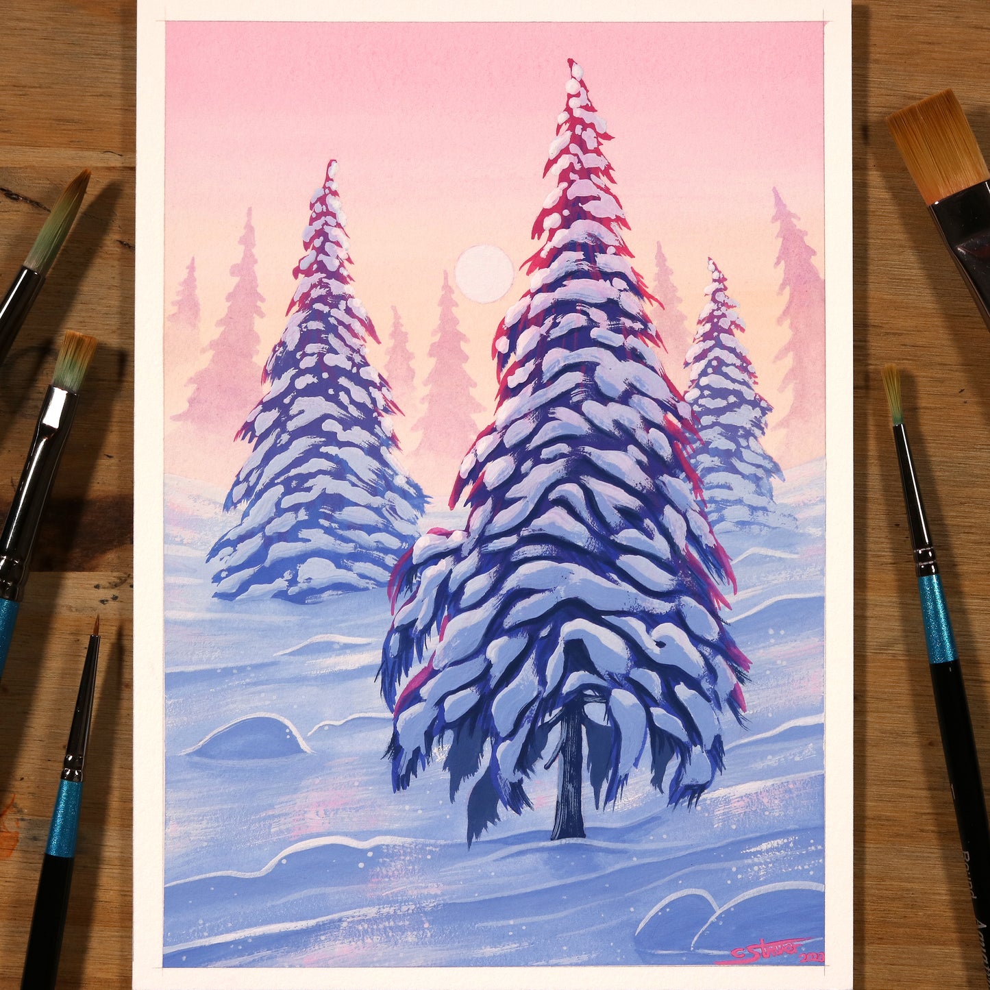 Snowy Trees - Gouache Painting