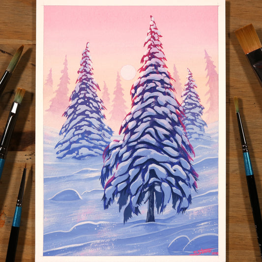 Snowy Trees - Gouache Painting